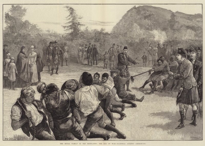 Die königliche Familie in den Highlands, das Tauziehen - Balmoral gegen Abergeldie von William Heysham Overend