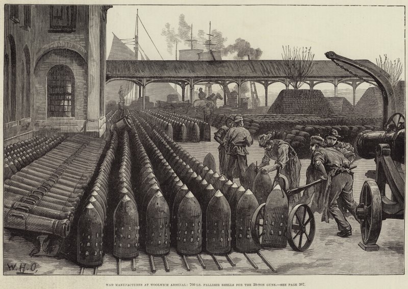 Kriegsproduktionen im Arsenal von Woolwich, 700 Pfund Palliser-Granaten für die 38-Tonnen-Kanonen von William Heysham Overend