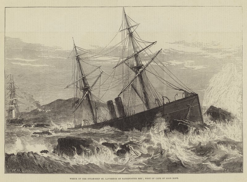 Wrack des Dampfschiffs St. Lawrence am Paternosterriff, westlich vom Kap der Guten Hoffnung von William Heysham Overend