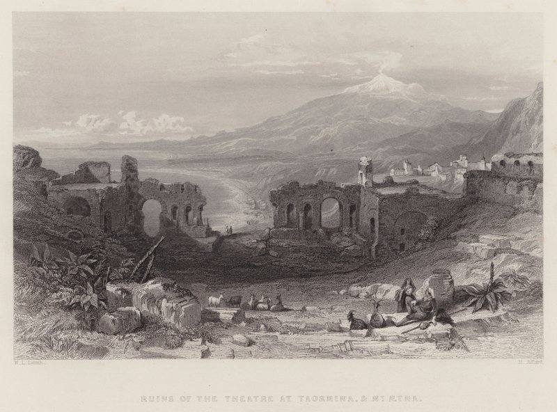 Ruinen des Theaters in Taormina und der Ätna von William Leighton Leitch