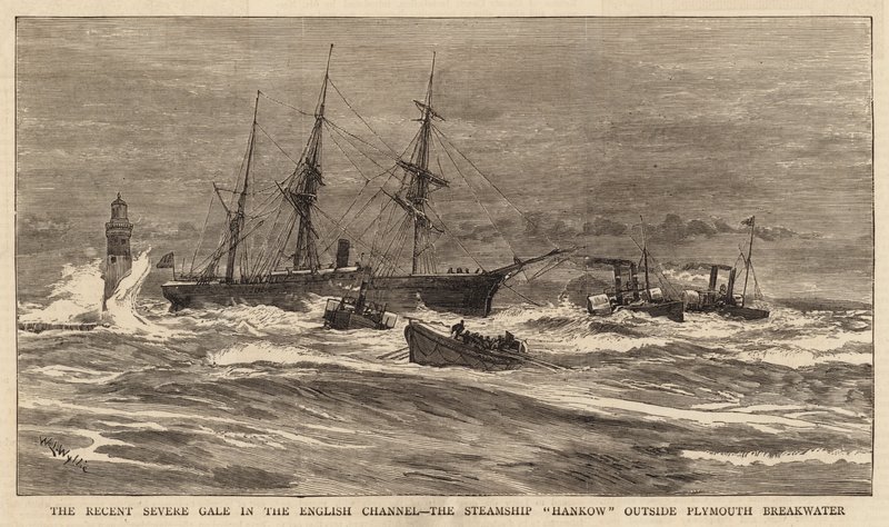 Der kürzliche schwere Sturm im Ärmelkanal, das Dampfschiff Hankow außerhalb der Plymouth Breakwater von William Lionel Wyllie