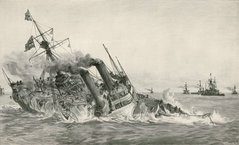 Das Sinken der H.M.S. Victoria nach der Kollision mit der H.M.S. Camperdown von William Lionel Wyllie