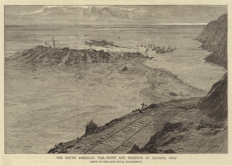 Der Südamerikanische Krieg, Stadt und Hafen von Iquique, Peru von William Lionel Wyllie