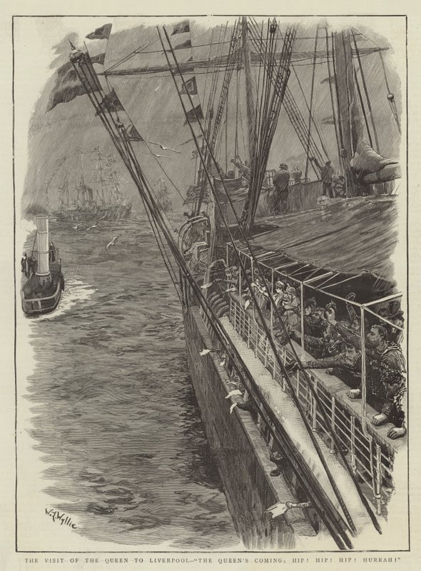 Der Besuch der Königin in Liverpool, Die Ankunft der Königin, Hip! Hip! Hurra! von William Lionel Wyllie