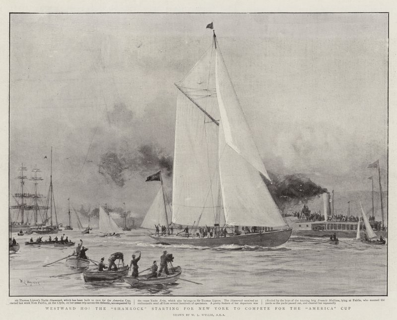 Westwärts Ho, der Shamrock startet nach New York, um für den America Cup zu konkurrieren von William Lionel Wyllie