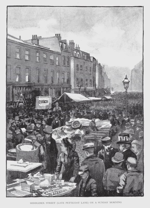 Middlesex Street, ehemals Petticoat Lane, an einem Sonntagmorgen von William Luker