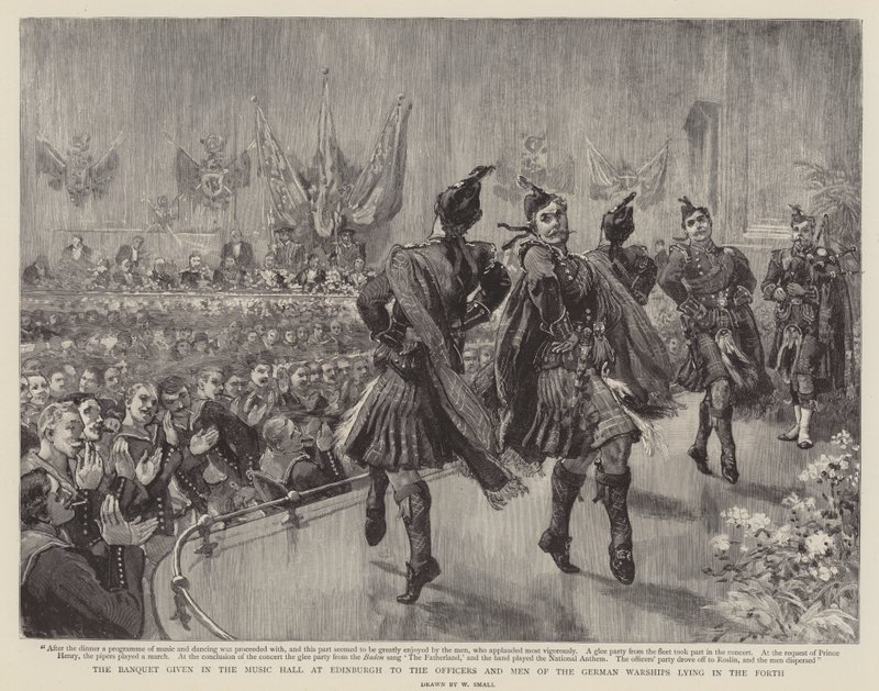 Das Bankett im Musiksaal in Edinburgh für die Offiziere und Männer der deutschen Kriegsschiffe, die im Forth liegen von William Small