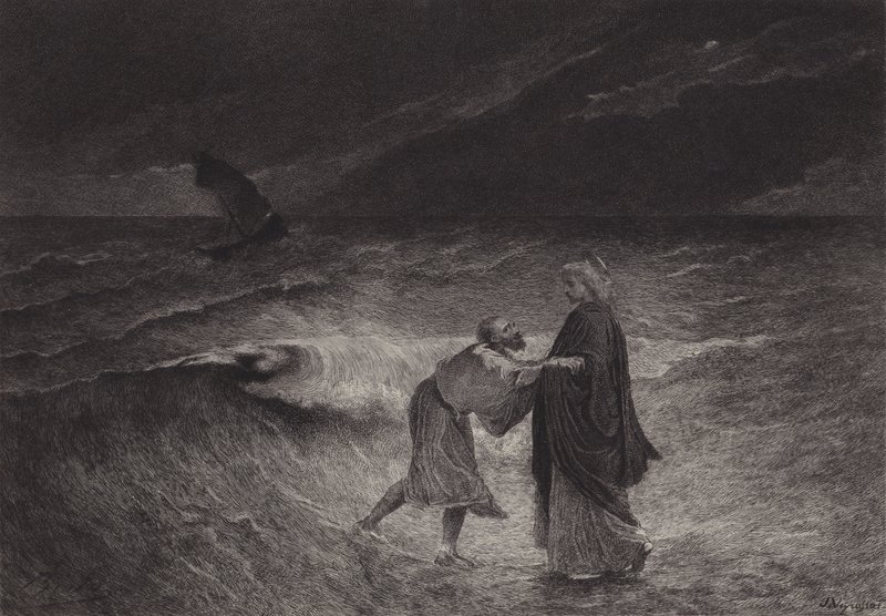 Jesus und St. Petrus auf dem Meer von after Albert Robida