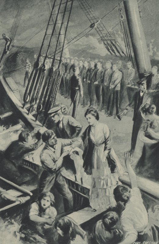 Die Männer der Birkenhead stehen stramm, während das Schiff in den Gewässern untergeht von after Charles Mills Sheldon