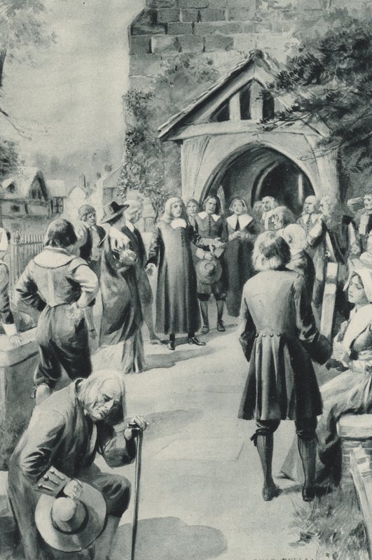 Die Menschen von Eyam in Derbyshire beschließen, ihr von der Pest heimgesuchtes Dorf von der Welt abzuriegeln von after Charles Mills Sheldon