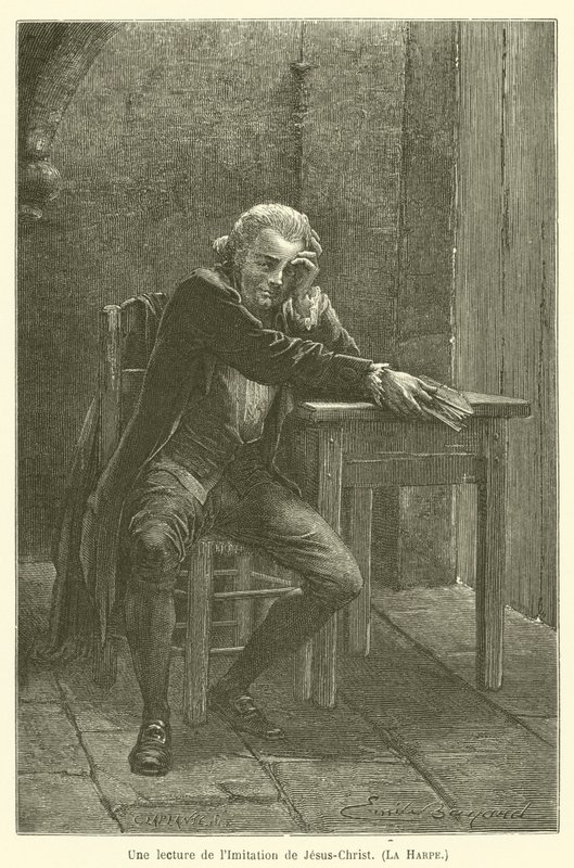 Eine Lesung der Nachahmung Christi, La Harpe von after Emile Antoine Bayard