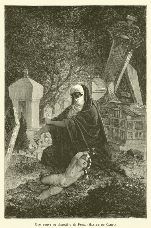 Eine Witwe auf dem Friedhof von Pera, Maxime du Camp von after Emile Antoine Bayard