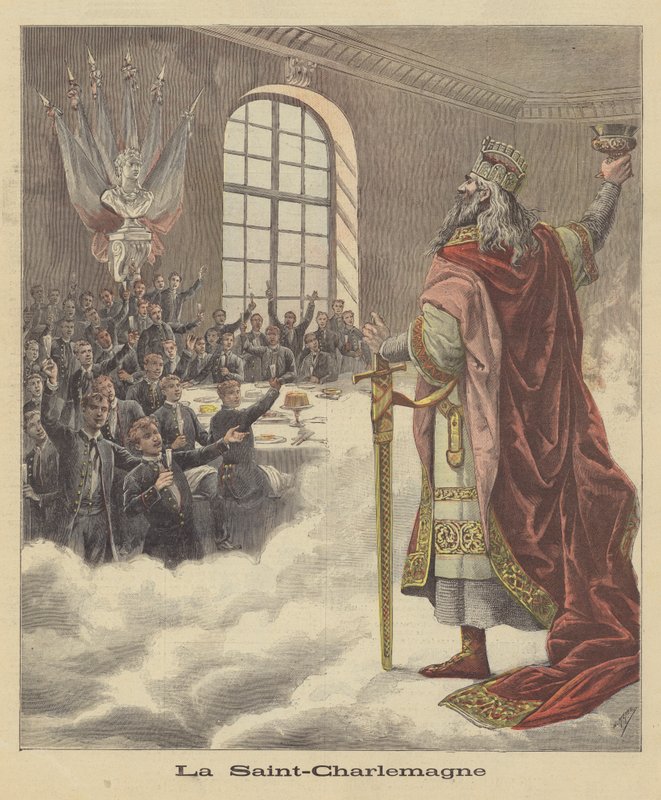 Studenten der Universität Paris stoßen auf Karl den Großen an von after Henri Meyer