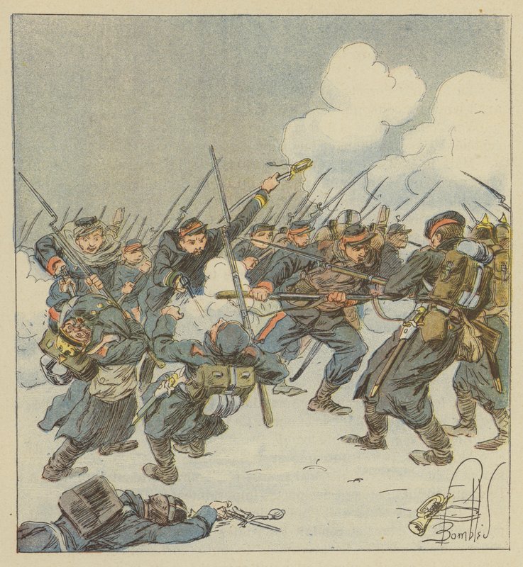 Bajonettangriff der 22. Mobilen (Dordogne) in der Schlacht von Saint-Jean-sur-Erve von after Louis Charles Bombled