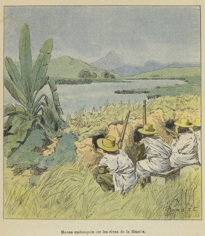 Hovas lauern an den Ufern der Mamba von after Louis Charles Bombled