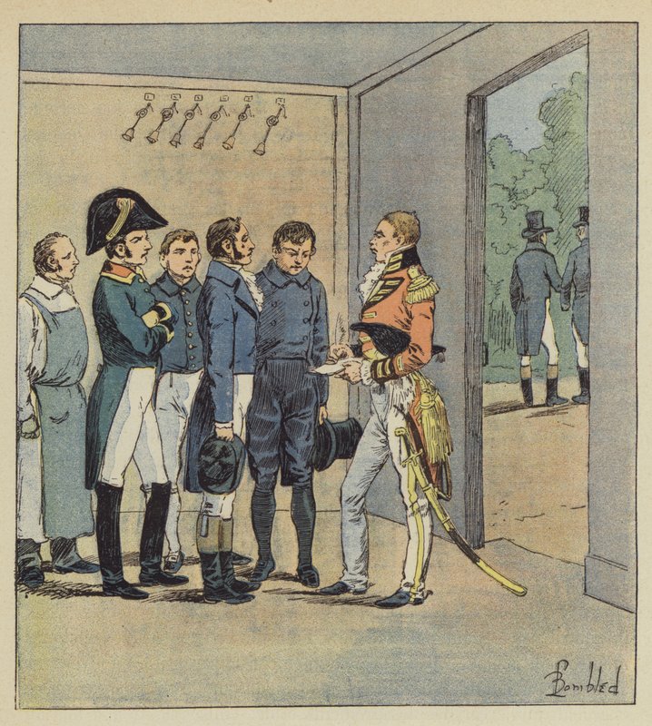 Hudson Lowe verhört die Diener Napoleons von after Louis Charles Bombled