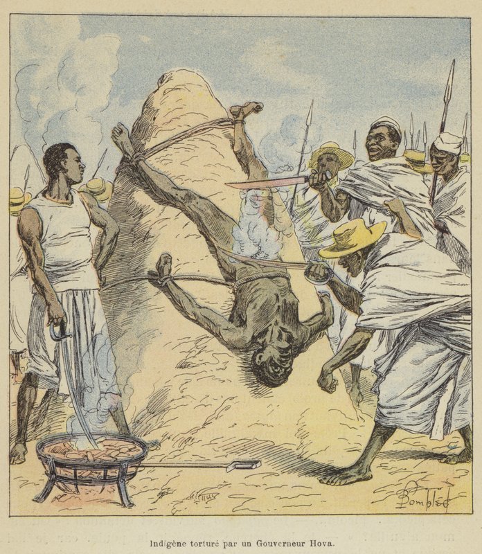 Einheimischer von einem Hova-Gouverneur gefoltert von after Louis Charles Bombled