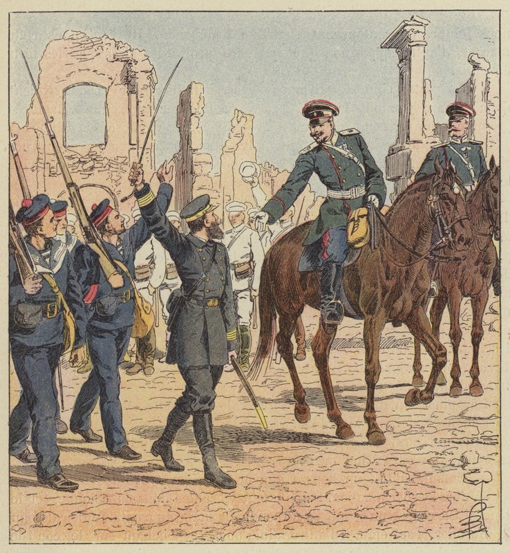 Kapitän de Marolles und General Stessel von after Louis Charles Bombled
