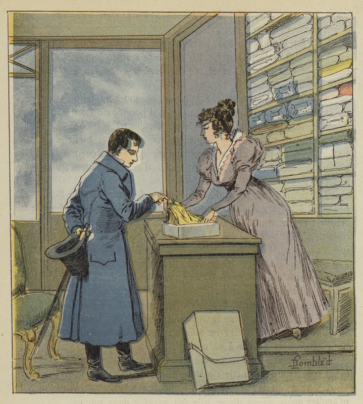 Napoleon verkleidet in einem Laden in der Rue Saint-Denis von after Louis Charles Bombled