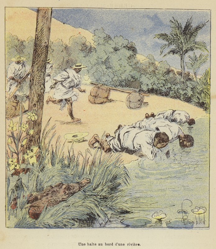 Eine Rast am Flussufer von after Louis Charles Bombled