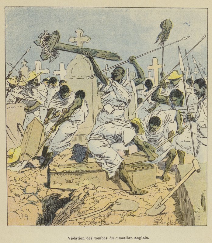 Schändung der Gräber auf dem englischen Friedhof von after Louis Charles Bombled