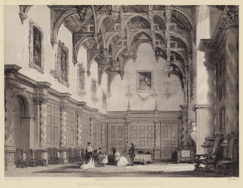 Burleigh Great Hall, Northamptonshire von after Thomas Allom