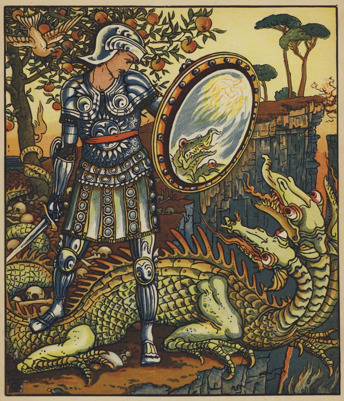 Prinz Cheri und der Drache von after Walter Crane