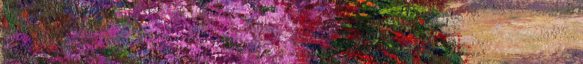 Ein Weg in Monets Garten, Giverny, 1902 (Claude Monet), Detail: Violette Blütenbüsche links