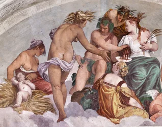 Allegorien von Sommer und Herbst (Bacchus und Ceres), Nordwand, Lünette über der Tür zum Garten, Halle des Olymp