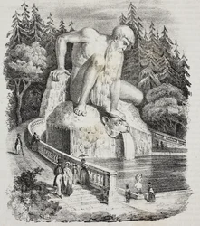 Koloss von Apenninen im Park der Villa Demidoff, Vaglia, Toskana, Italien, Lithographie von Giovanni Mariani aus Poliorama Pittoresco, Nr. 10, 15. Oktober