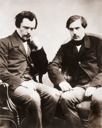 Die Brüder Edmond de Goncourt (1822-1896) und Jules de Goncourt (1830-1870), Literaturkritiker und französische Schriftsteller, Foto von Gaspard Felix Tournachon alias Felix Nadar (1820-1910) um 1855