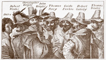Die Verschwörer des Pulververschwörung, nach einem Stich von 1606