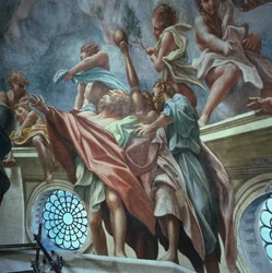 Apostel und Jünglinge, von Antonio Allegri Da Correggio (1489-1534), Fresko, Kuppel des Doms von Parma, Italien