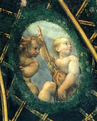 Ovate mit Putten, Fresko von Antonio Allegri Da Correggio (1489-1534) Äbtissinnenzimmer, Kloster San Paolo, Parma, Italien