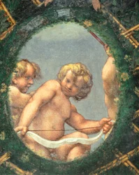 Ovate mit Putten, Fresko von Antonio Allegri Da Correggio (1489-1534), Äbtissinnenzimmer, San Paolo Kloster, Parma, Italien
