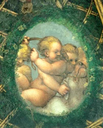 Ovate mit Putten, Fresko von Antonio Allegri Da Correggio, Abtissinnenzimmer, Kloster San Paolo, Parma, Italien