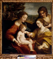 Die mystische Hochzeit der Heiligen Katharina von Alexandria mit dem Heiligen Sebastian