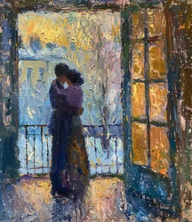 Impressionistisches Ölgemälde eines verliebten Paares für Wand- & Leinwanddrucke