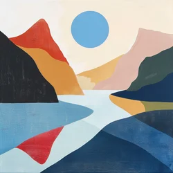 Seeblick abstrakte Landschaft geometrische Formen minimalistisch für Wanddeko