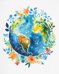 Aquarell Boho Planet Erde Kinderzimmer