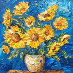 Acrylgemälde: Sonnenblumen in leuchtenden Farben im Stil von Van Gogh