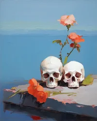 Minimalistisches abstraktes Ölgemälde zur Ehrung der Schädel der Vorfahren