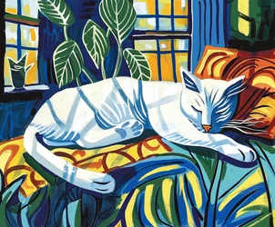 Weiße Katze schläft im Sonnenlicht Matisse