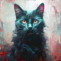 Leinwanddruck: eine schwarze Katze mit gelben Augen für Wanddekoration