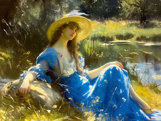 Klassische Gemälde von Frauen in der Natur, inspiriert von John Singer Sargent