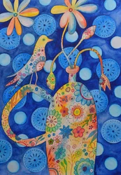 Vogel auf Blumenvase