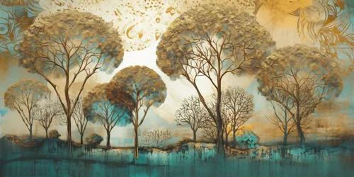 Surrealistisches Abstrakt in Sanften Tönen, Baumlandschaft