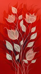 Pflanzen und Blumen in Weiß auf rotem Hintergrund