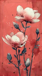 Weiße Rosen mit rotem Hintergrund in einfacher Malerei