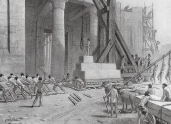 Phönizische Handwerker bauen einen Tempel für Salomo (Lithografie)
